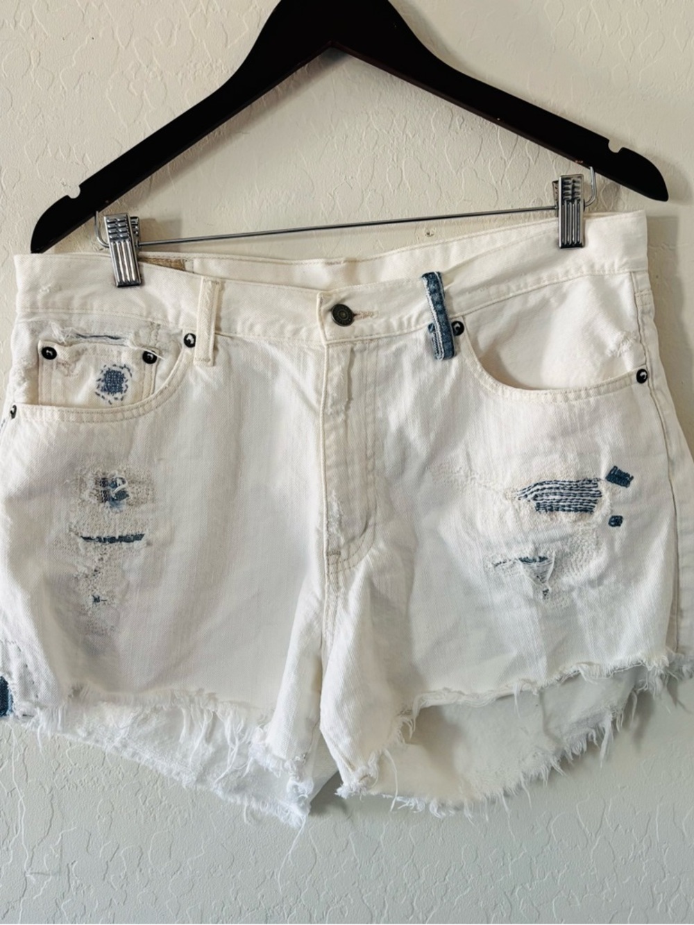 Polo Ralph Lauren Dungarees Distressed White‎ Denim Cutoff Shorts Size 30